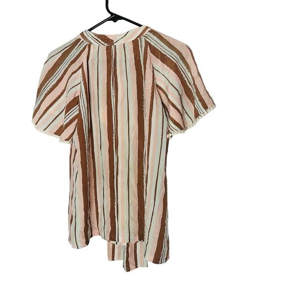 RAOUL Pink Brown Striped Printed 100% Silk Tie Neck Woven Raffaella Blouse Size2 - Picture 5 of 11